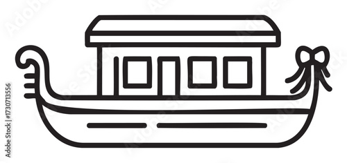 Outline of traditional houseboat with ornate design and windows - stock vector