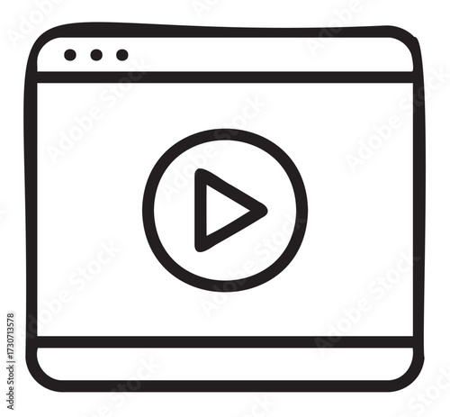 Simple black play button icon on web browser interface: video, media, multimedia, interface, design - stock vector