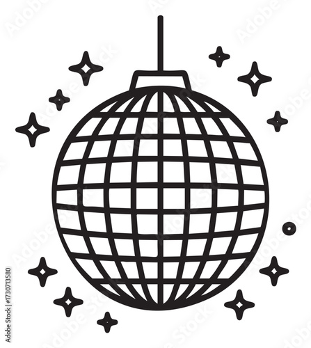 Outline of reflective disco ball with shimmering stars - stock vector