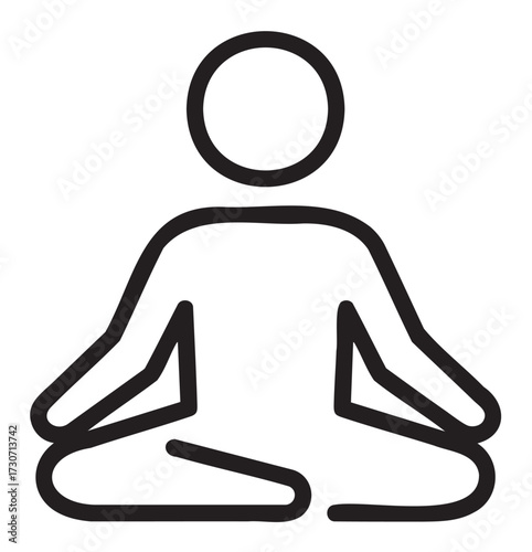 Minimalist meditation icon depicting person in lotus position - stock vector