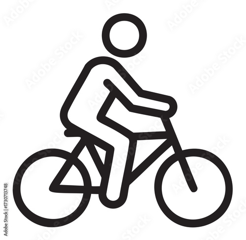 Simple black and white bicycle icon depicting a person riding - stock vector