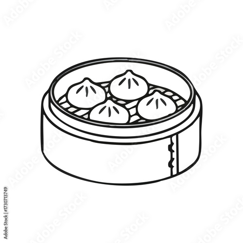 Steamed Dumplings Dim Sum Icon. A delightful drawing of savory Asian parcels in a traditional bamboo steamer, representing comfort, culinary tradition, and delicious authentic dishes.