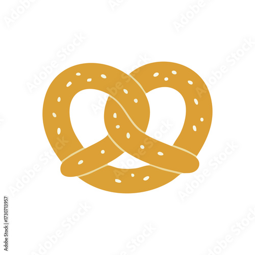 Classic Baked Pretzel Illustration. Iconic golden-brown twisted bread, adorned with salt crystals. This delightful treat symbolizes German culture, Oktoberfest, and delicious bakery items.