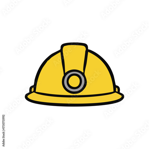 Yellow Safety Helmet Illustration. This vibrant yellow protective headwear icon denotes essential security in challenging job environments. It symbolizes diligence, development, and industrial.