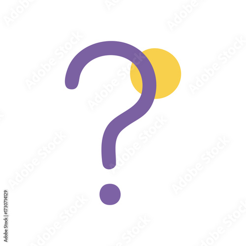 Purple Question Mark with Idea. This minimalist graphic illustrates a profound query. The vivid yellow element suggests a nascent concept or emerging solution, conveying curiosity and wonder.