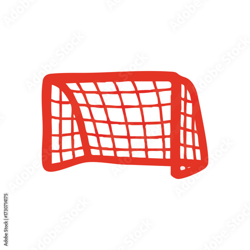 Red Soccer Goal Net Illustration. Vivid football netting drawing symbolizes competition, achievement, and sportsmanship. Ideal for designs related to games, youth, or play.
