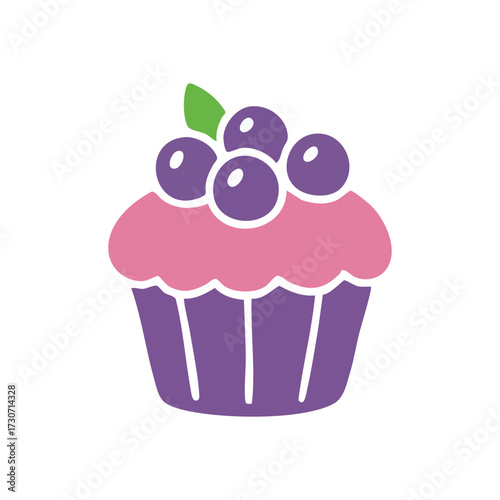 Sweet Berry Cupcake Illustration. A charming sugary pastry graphic adorned with fresh fruit. This delightful image symbolizes happiness, indulgence, and special moments.