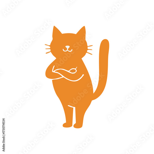 Confident Orange Cat Illustration. A charming feline doodle with its paws crossed, exuding a playful and cheeky demeanor. This adorable ginger animal expresses character and self assurance.