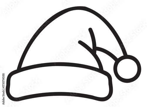 Simple black and white santa hat outline for holiday designs - stock vector