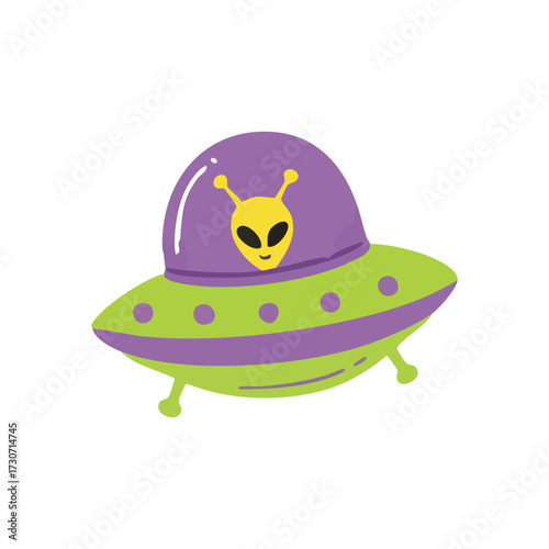 Whimsical Alien UFO Drawing. A charming rendering of an extraterrestrial's intergalactic vehicle, symbolizing fantasy, exploration, and the joy of discovery. Bright and engaging.