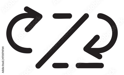 Looping directional arrow icon with intersecting lines - stock vector