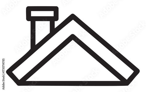 Simple black and white outline of a house roof with chimney - stock vector