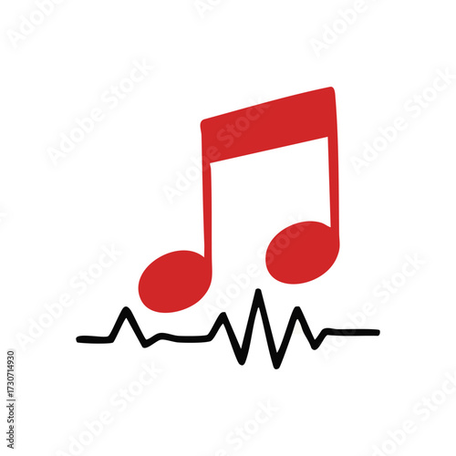 Rhythmic Soundwave Note Icon. A bold musical symbol paired with a pulsating waveform. Signifies the essence of sound, creativity, and the vibrant rhythm of life and passion.