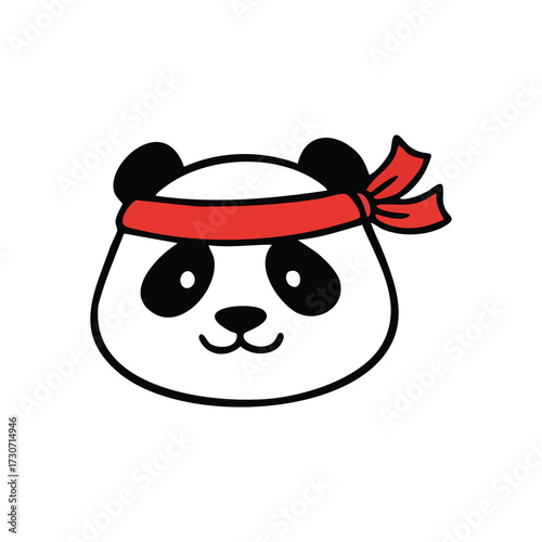 Determined Panda Red Headband Art. Adorable bear character wearing a vibrant crimson bandana, symbolizing playful ambition and readiness for challenges. Simple vector illustration.