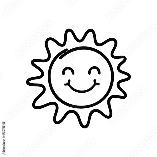 Cheerful Sun Outline Drawing. This delightful celestial body represents warmth, joy, and bright days. Its simple graphic design evokes positive feelings, happiness, and optimism.