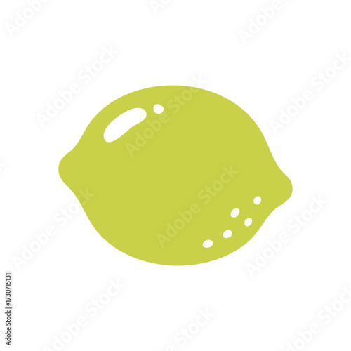 Green Lemon Lime Simple Icon. A vibrant hand drawn citrus fruit illustration on a pure white background. It represents freshness, zest, health, and a tangy taste.