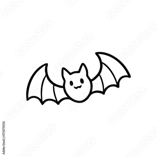 Cute Cartoon Bat Flying Illustration. Delightful hand drawn winged creature with an adorable smile, perfect for festive designs or charming Halloween projects.