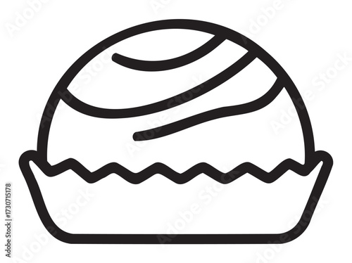 Minimalist line art of a chocolate truffle in cupcake wrapper - stock vector