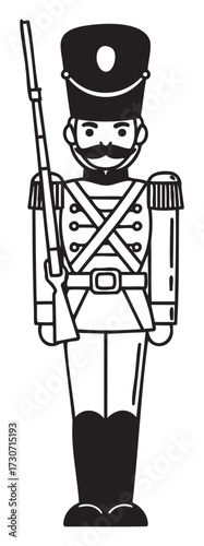 Cartoon soldier: male holding rifle in uniform with mustache and hat illustration - stock vector