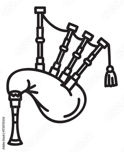 Traditional scottish bagpipes line art with drones and blowpipe - stock vector