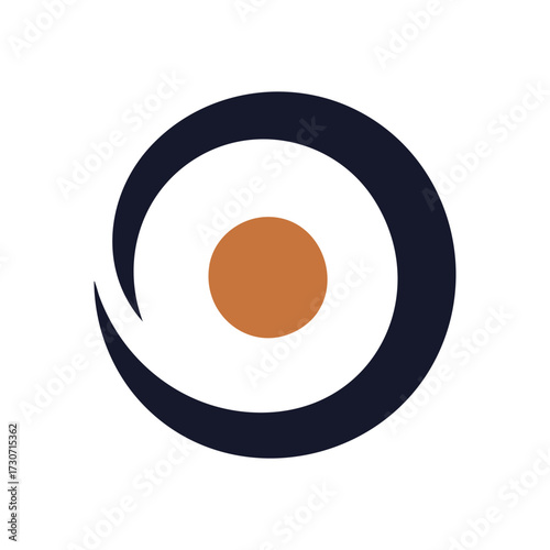 Modern Eye Target Symbol. This minimalist graphic features a bold orange sphere encircled by a dynamic crescent, conveying precision, insight, and strategic aims.