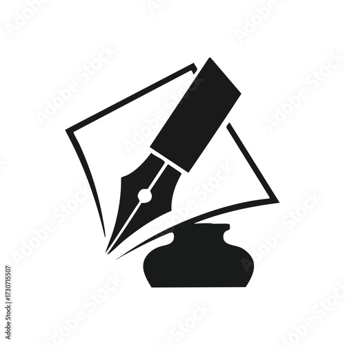 Vintage Pen and Ink Icon. This elegant emblem represents writing, literature, and knowledge. Ideal for education, communication, and creative projects.
