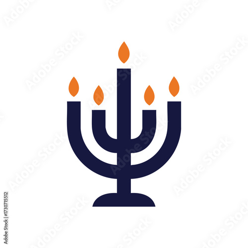 Menorah Icon Jewish Holiday Symbol. Stylized graphic of a traditional candelabrum, representing spiritual illumination and cultural heritage. Ideal for celebrating festivals and religious traditions.