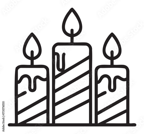 Trio of decorative striped candles with melting wax - stock vector
