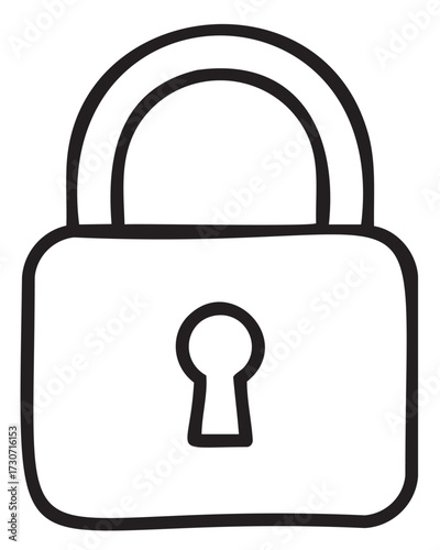 Simple black and white padlock drawing with keyhole design - stock vector