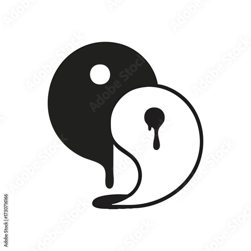 Dripping Yin Yang Balance Icon. An artistic representation of cosmic harmony, this design blends light and shadow with a melting, keyhole-like effect, suggesting emotional depth and transformation.