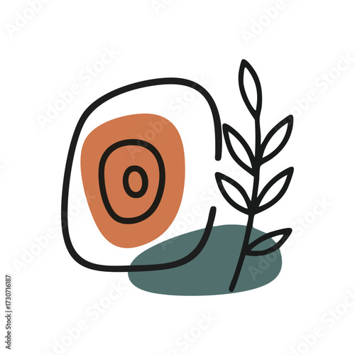 Abstract Organic Botanical Design. This serene image showcases a harmonious blend of natural forms and soft earth hues. It suggests balance, growth, and contemporary calm.