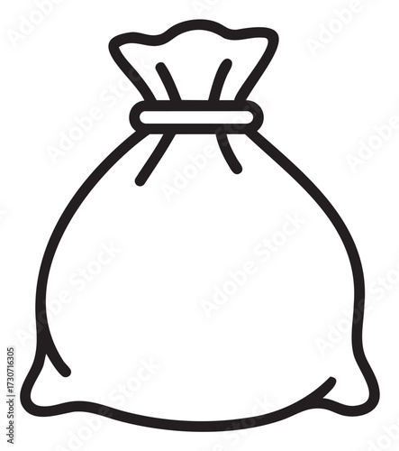 Simple outline of a closed sack or bag with drawstring knot - stock vector