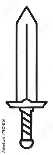 Simple black and white sword clipart with straight blade and wrapped handle - stock vector