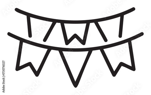 Outline of festive bunting garlands in minimalist design - stock vector
