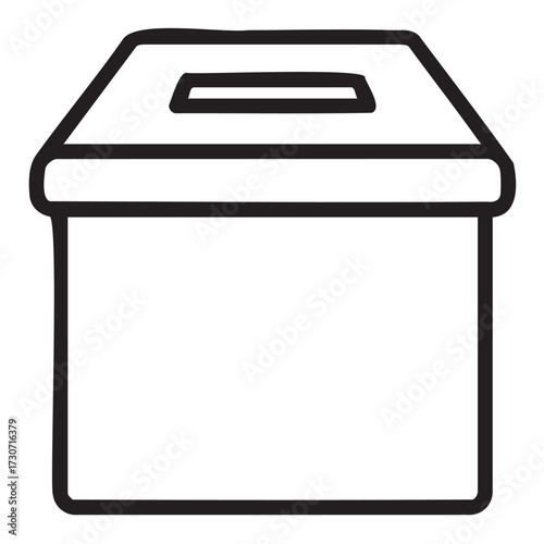 Black and white outline of a box with a rectangular slot on top - stock vector