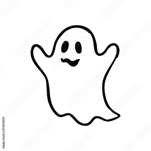 Friendly Ghost Doodle. This delightful spectral figure, rendered with a lighthearted appeal, embodies the fun spirit of autumn celebrations. Ideal for playful seasonal designs.