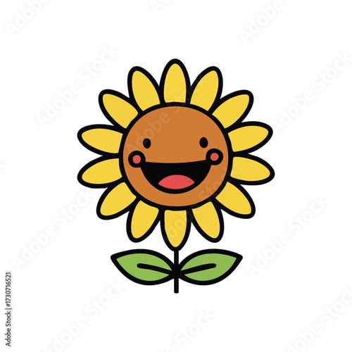 Happy Cartoon Sunflower. This delightful floral illustration radiates cheerfulness and warmth, ideal for bright designs, children's content, and positive messages.