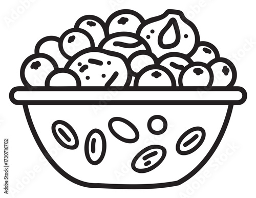 Bowl of mixed nuts and berries line art illustration - stock vector