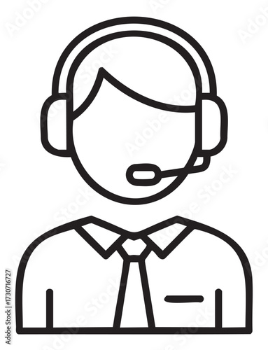 Outline icon of customer service representative with headset - stock vector
