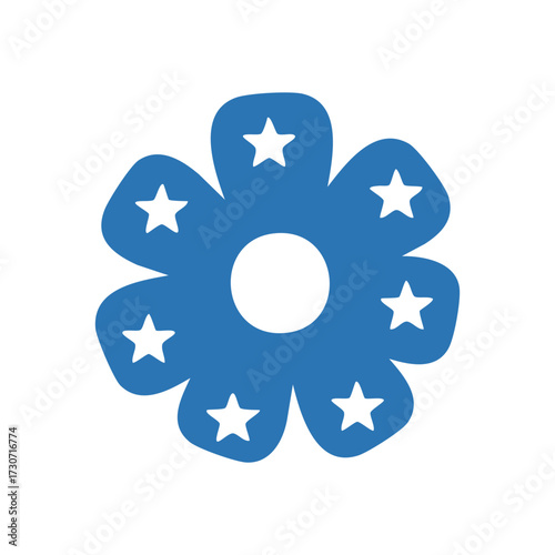 Blue Floral Design with Stars. This graphic features a beautiful blue bloom with bright celestial shapes within its petals, conveying excellence or a top-tier rating.