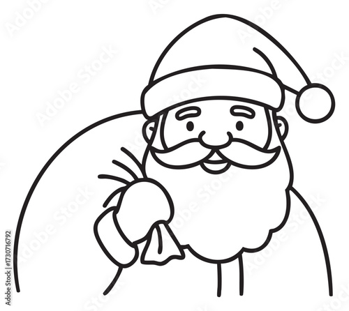 Santa claus sketch: jolly holiday santa with hat and beard in black and white illustration - stock vector