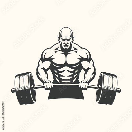 Illustration of a muscular bodybuilder lifting a heavy barbell, symbolizing strength training and fitness