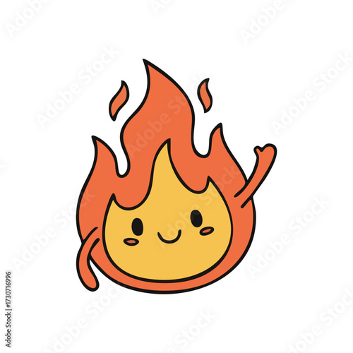 Adorable Cartoon Flame Icon. This charming animated fire character with a friendly grin exudes warmth and energy, symbolizing joy and lightheartedness. A delightful graphic.
