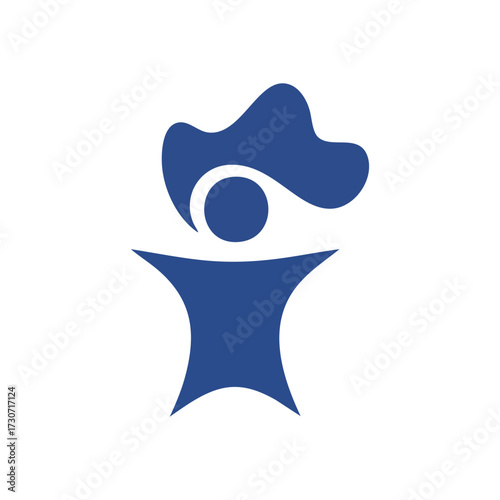 Aspirational Human Figure Symbol. Modern graphic of an individual, symbolizing freedom, innovation, and community. The design suggests an energetic spirit and achievement.