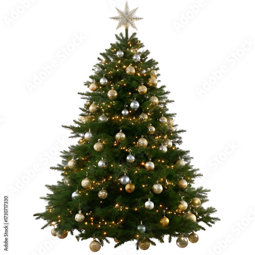 Golden christmas tree isolated on transparent