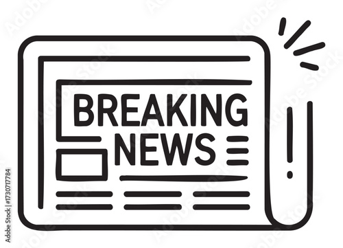 Black and white illustration of newspaper with breaking news headline - stock vector