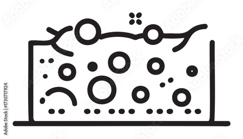 Minimalist black and white bacterial culture illustration with circular and linear elements - stock vector
