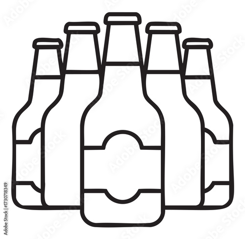 Minimalist outline design of five beer bottles with blank labels - stock vector