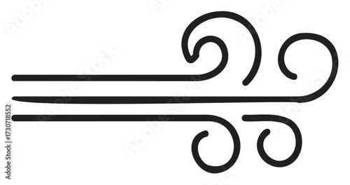Stylized wind icon with swirling lines in black design - stock vector
