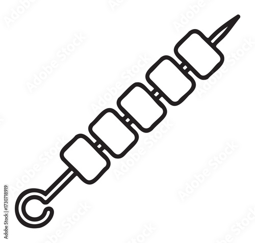 Minimalist skewer icon with five cubes on stick in black and white design - stock vector